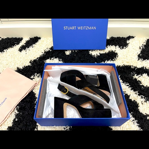 NIB Women’s Size 35 Stuart Weitzman Jerry Black Suede Sandals With Buckle Strap - Picture 12 of 15